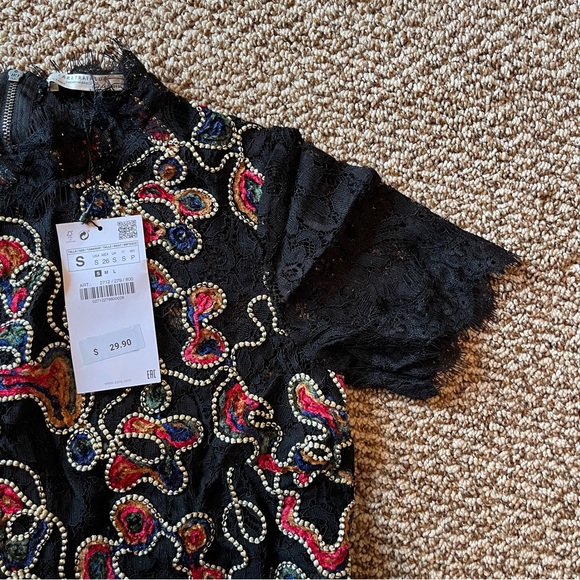 ✨nwt!✨zara black lace floral top - Picture 15 of 15